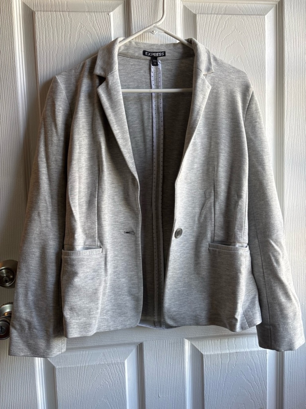 Express One Button Blazer Gray Solid Lined Lightweight Pockets Women's S